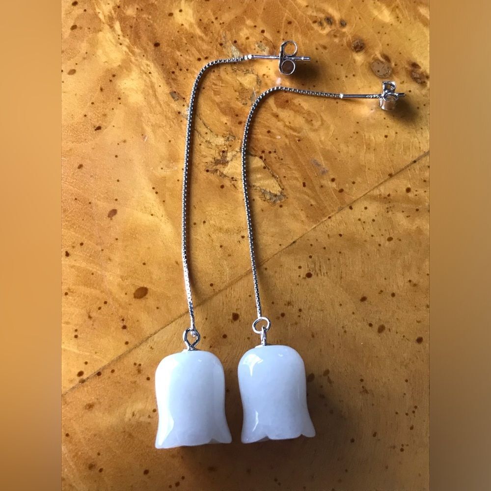 Natural Jade Sterling Silver Dangle Earrings